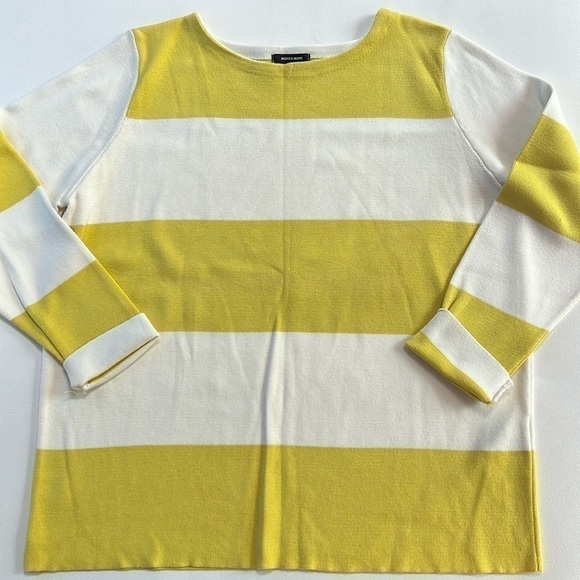 More and More yellow striped 3/4 sleeve color block colorful casual sweater - Picture 1 of 6